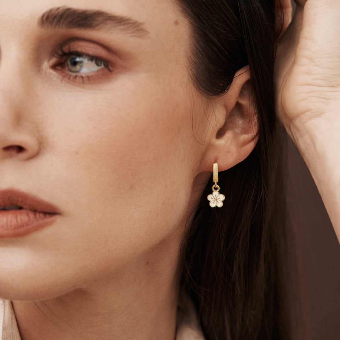 Gold Hoops with Pink Flowers