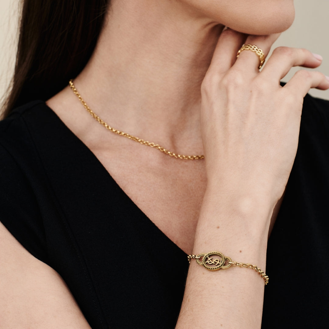 Gold Logo Bracelet with Antique Finish