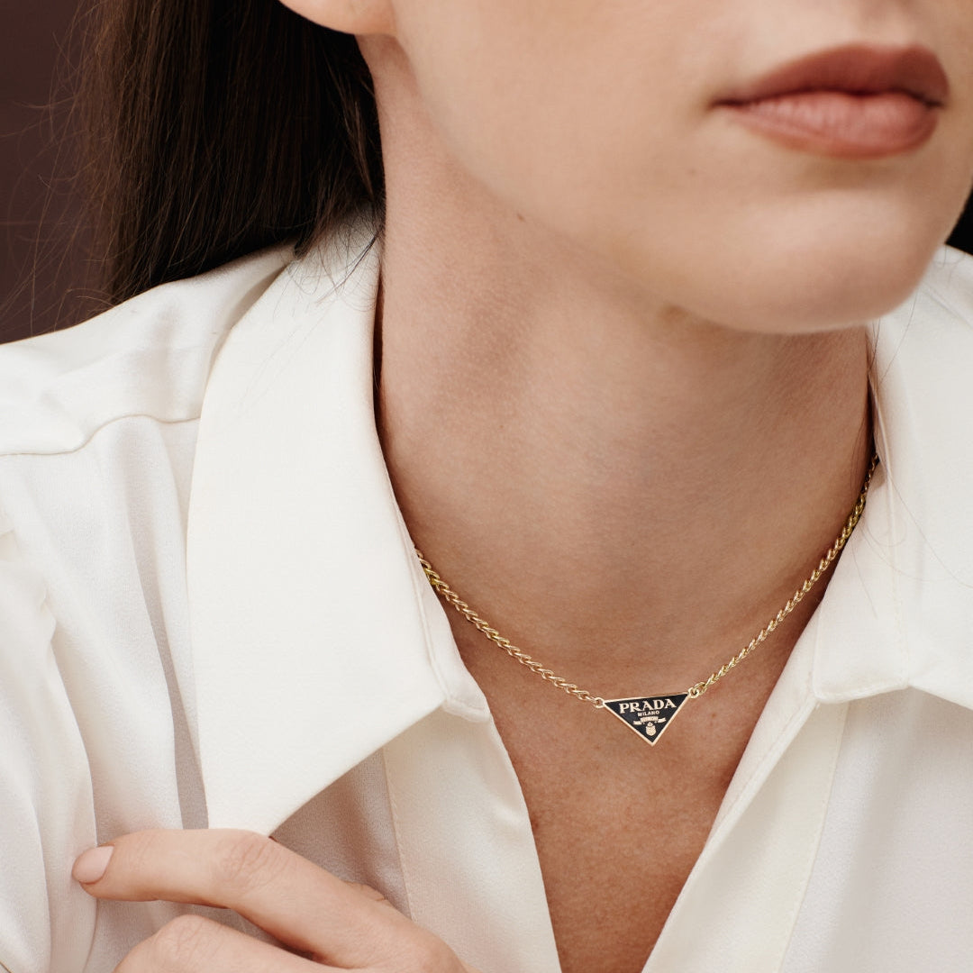 Mini Black & Gold Triangular Logo Choker