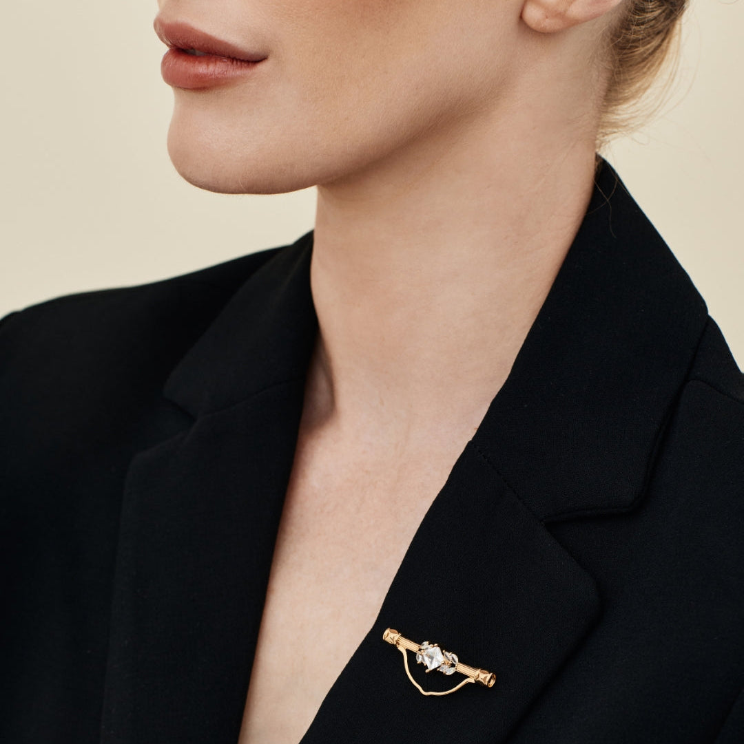 Gold Rhinestone Bar Brooch