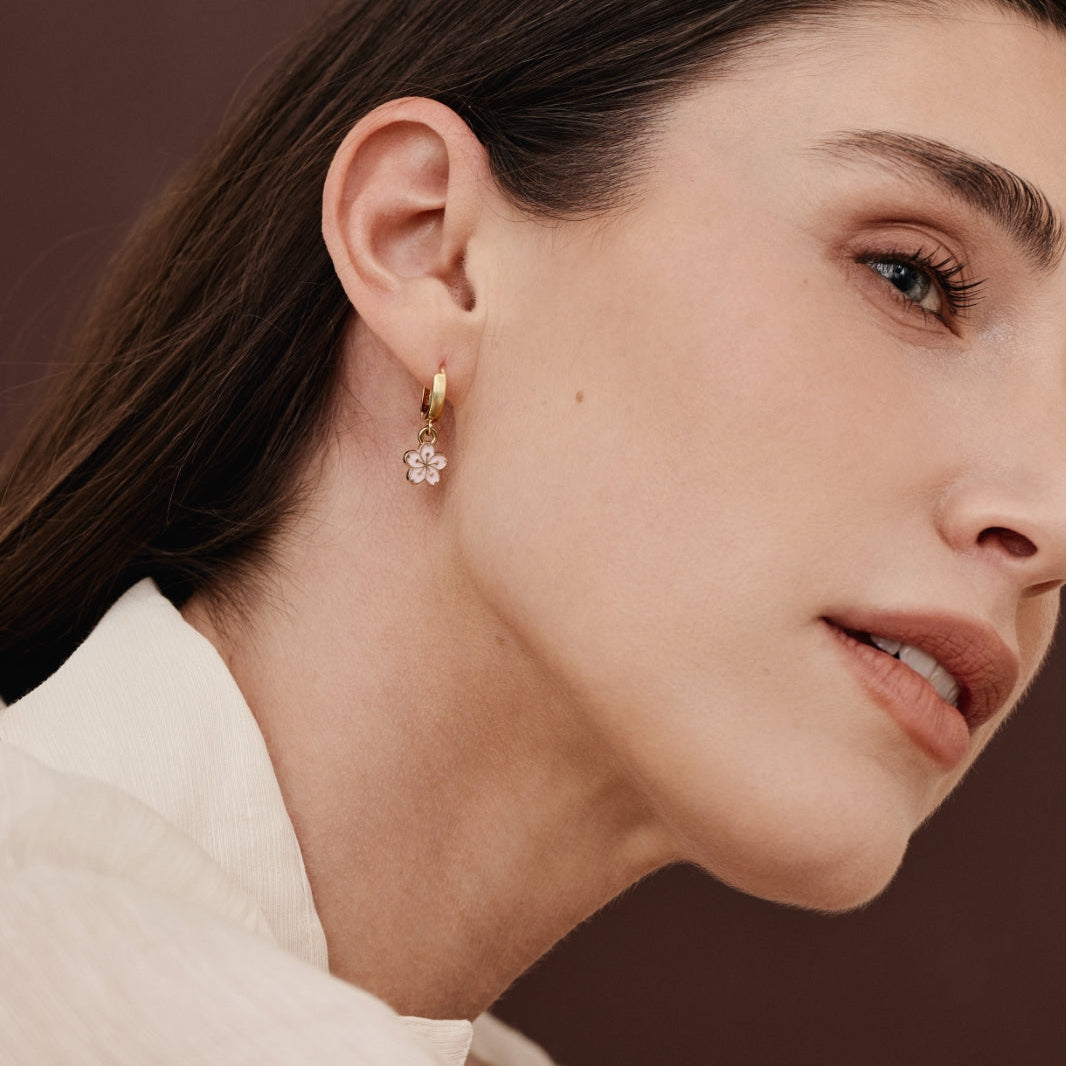 Gold Hoops with Pink Flowers
