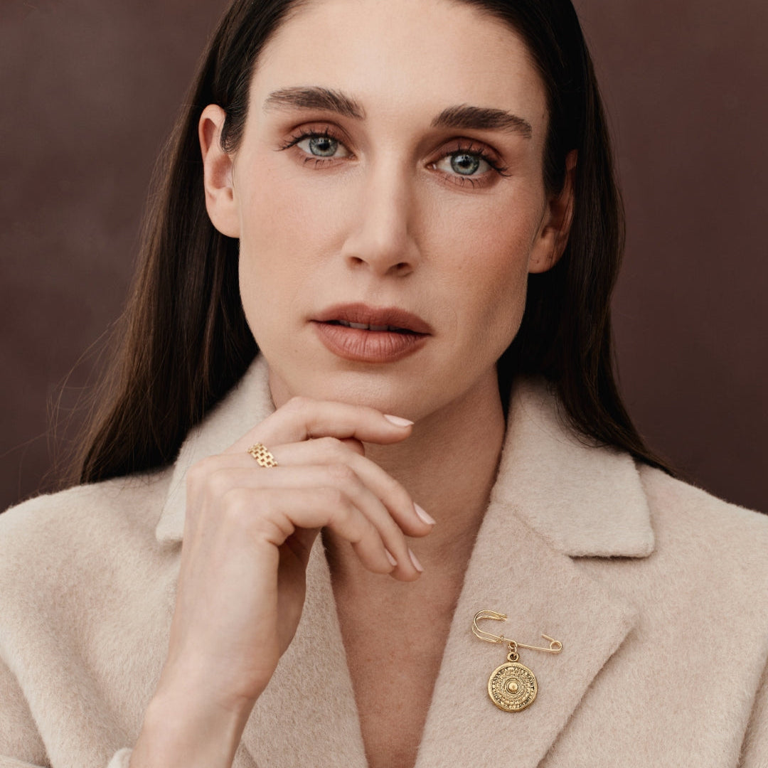 Gold Stamped Medallion Brooch
