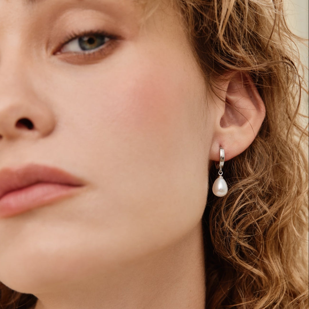 Silver Hoops with Pearl Drops