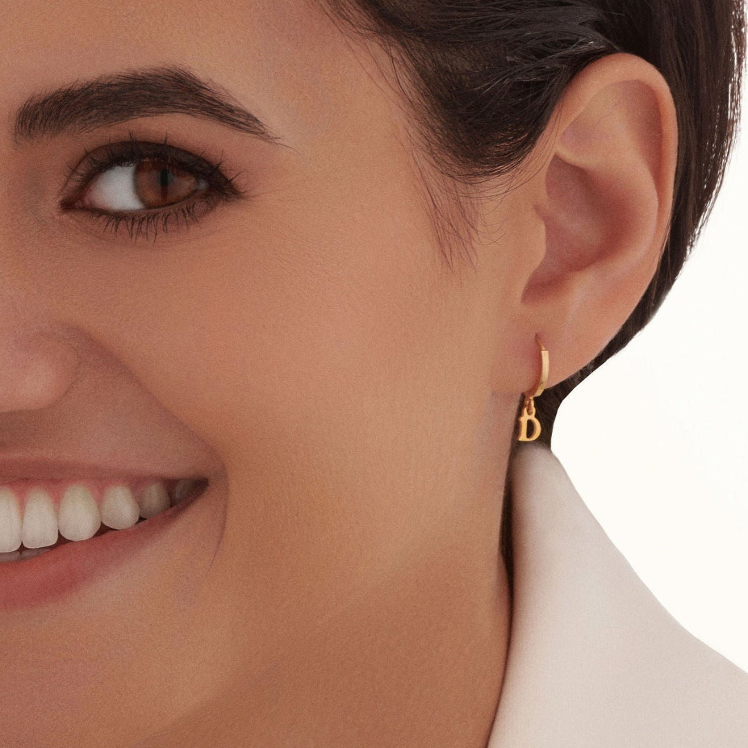 Mini Gold D Huggie Hoop Earrings