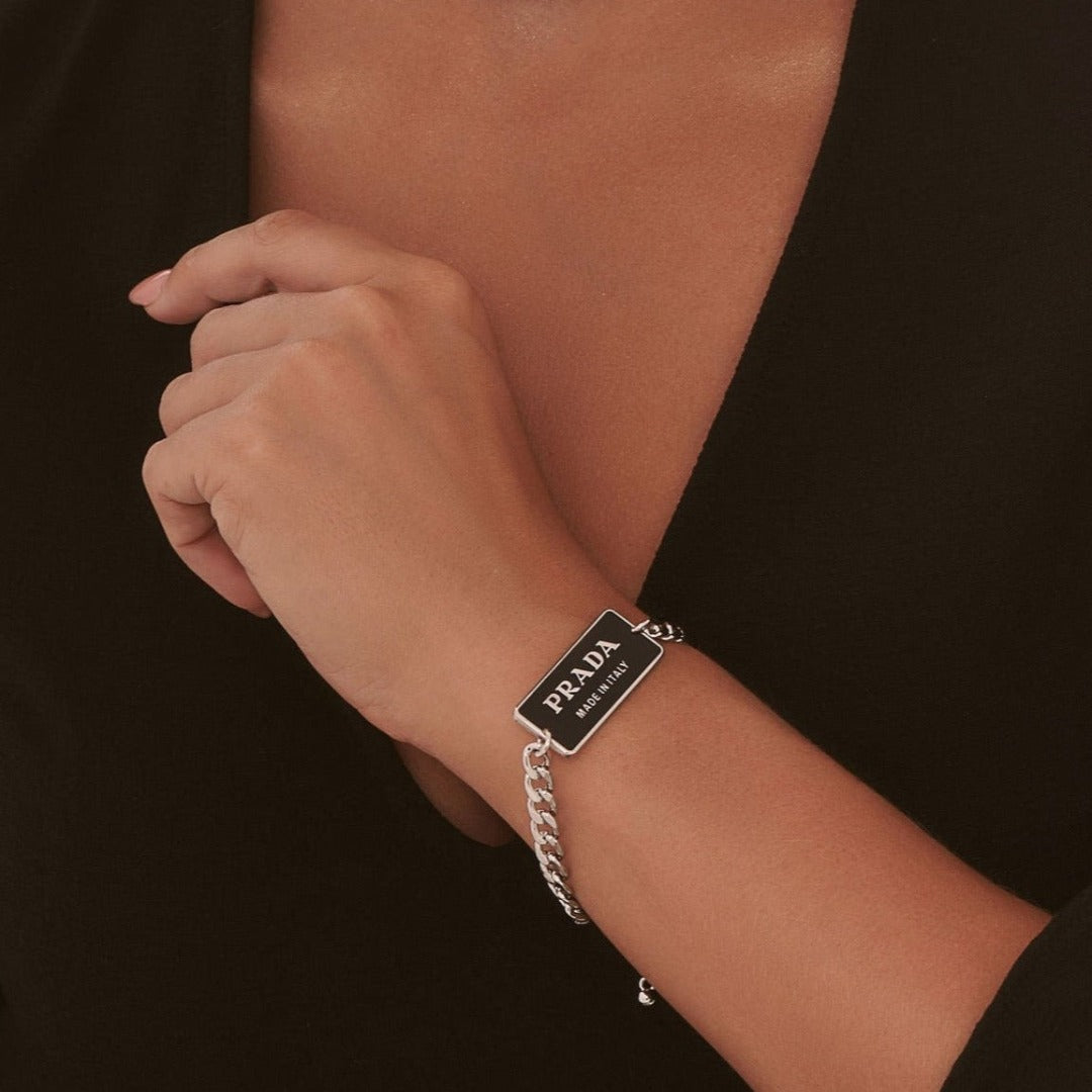 Black & Silver Rectangular Logo Bracelet