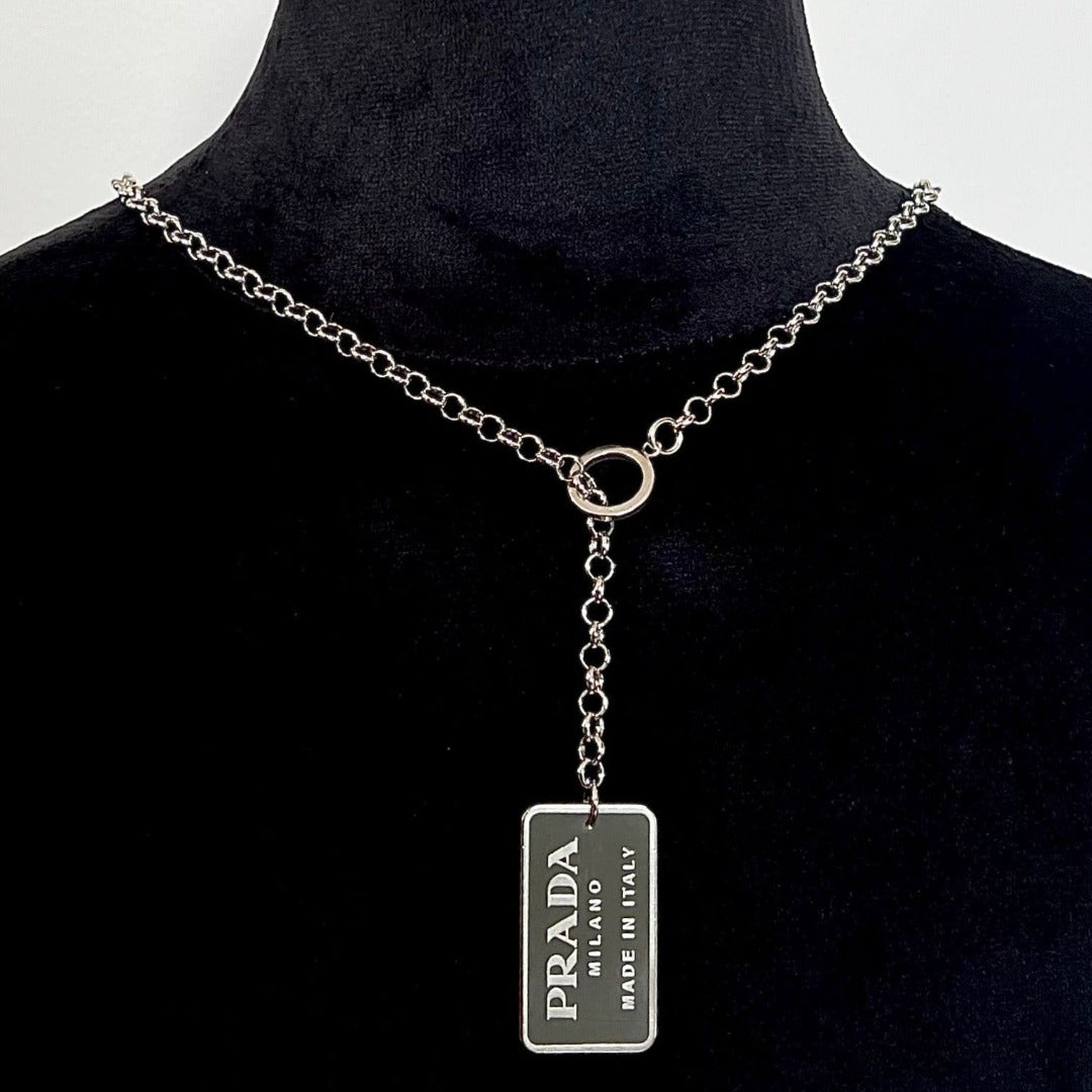 Dark Grey & Silver Rectangular Logo Necklace