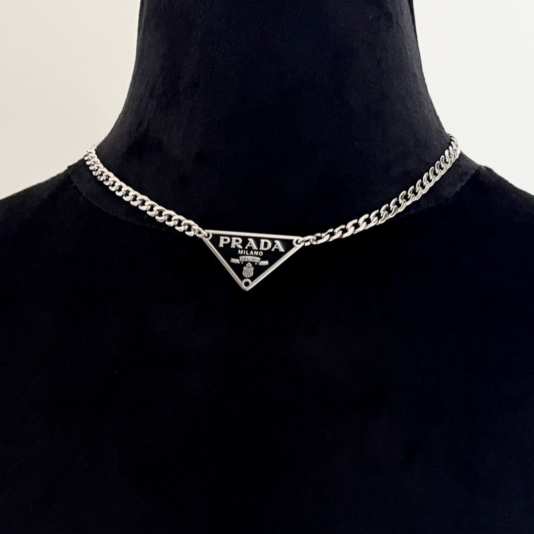 Repurposed/Upcycled Designer (PR*DA) Charm Necklace from Auth Prada bag -  Morris