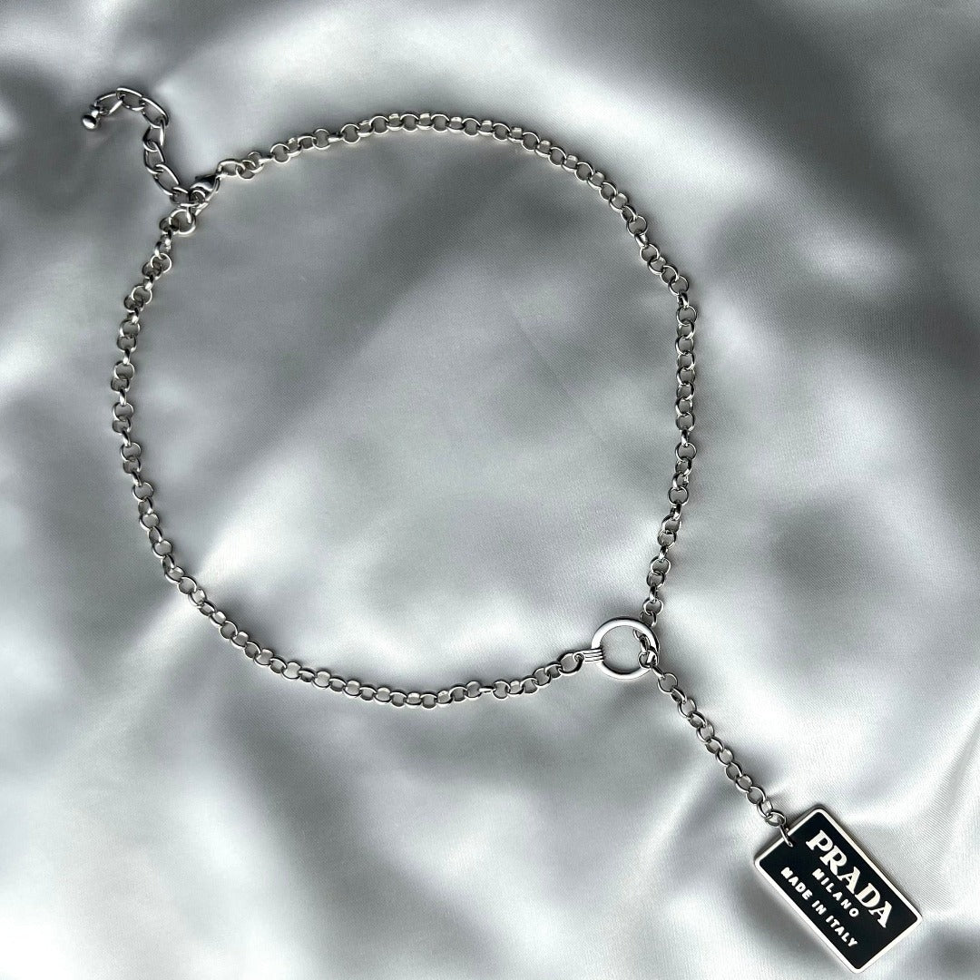 Black & Silver Rectangular Logo Necklace
