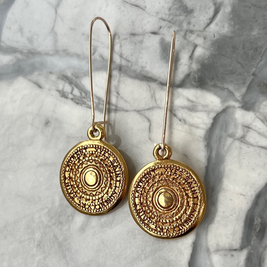 Gold Stamped Medallion Earrings