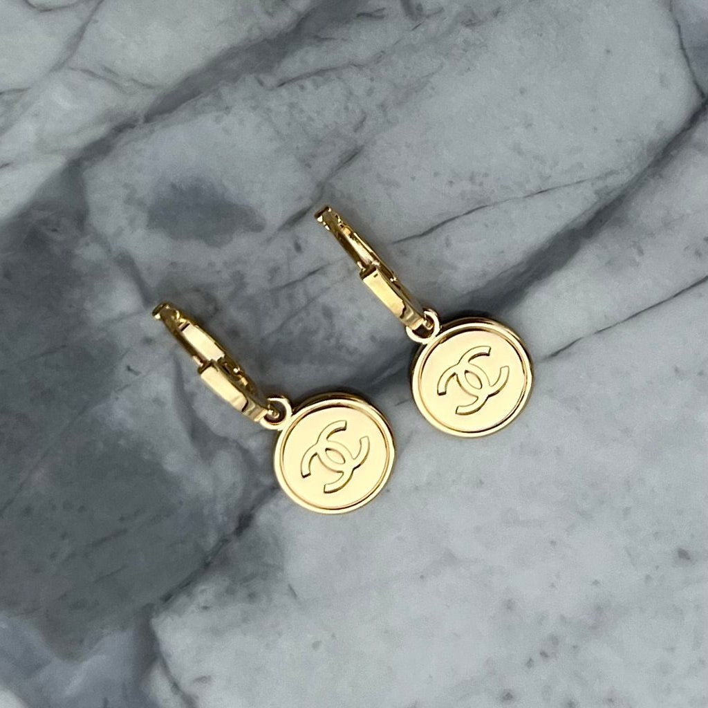 Mini Round Gold Logo Earrings