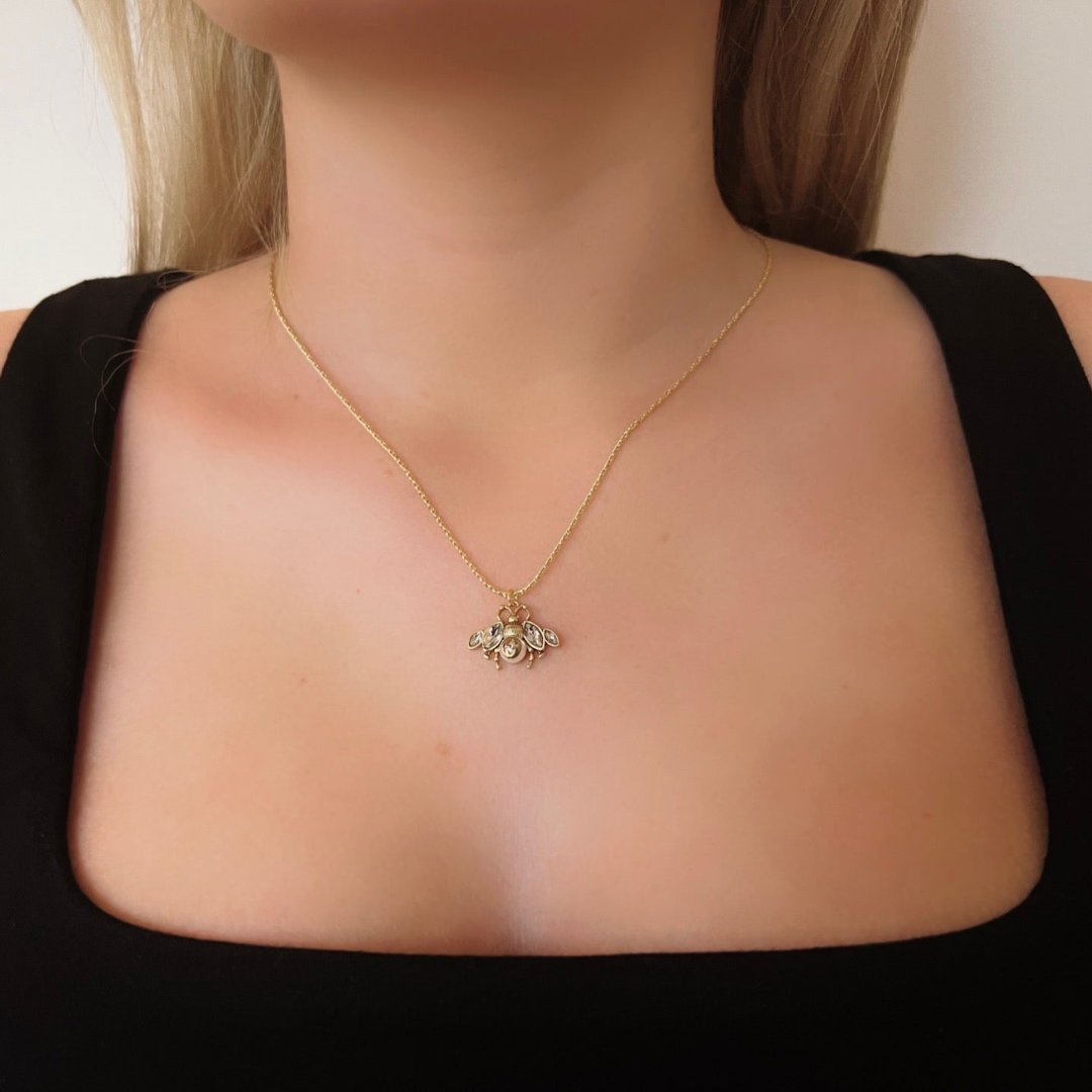 Gold Gem Bee Necklace