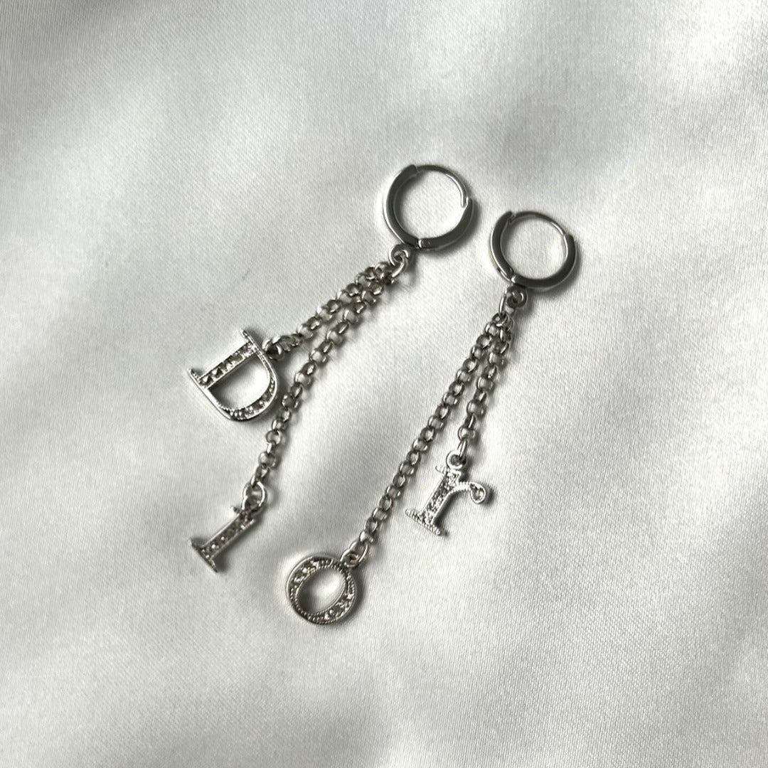 Silver Rhinestone Letter Earrings