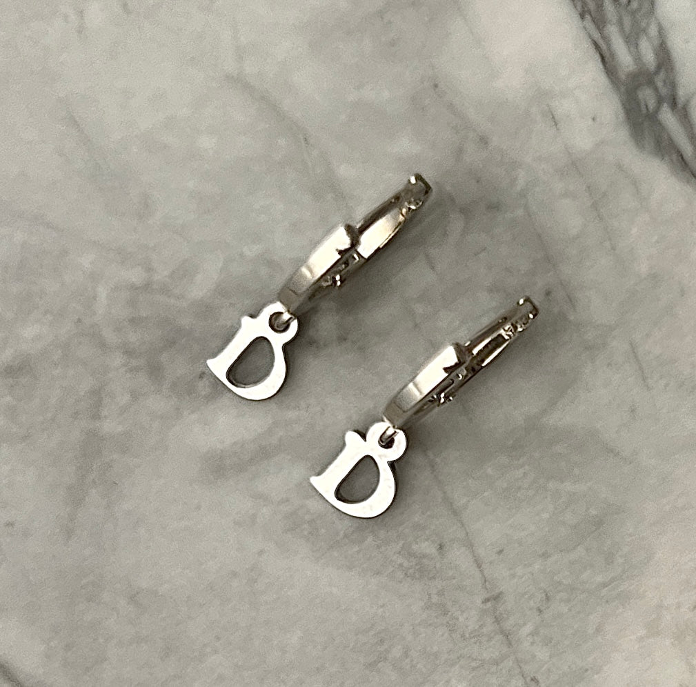 Mini Silver D Huggie Hoop Earrings