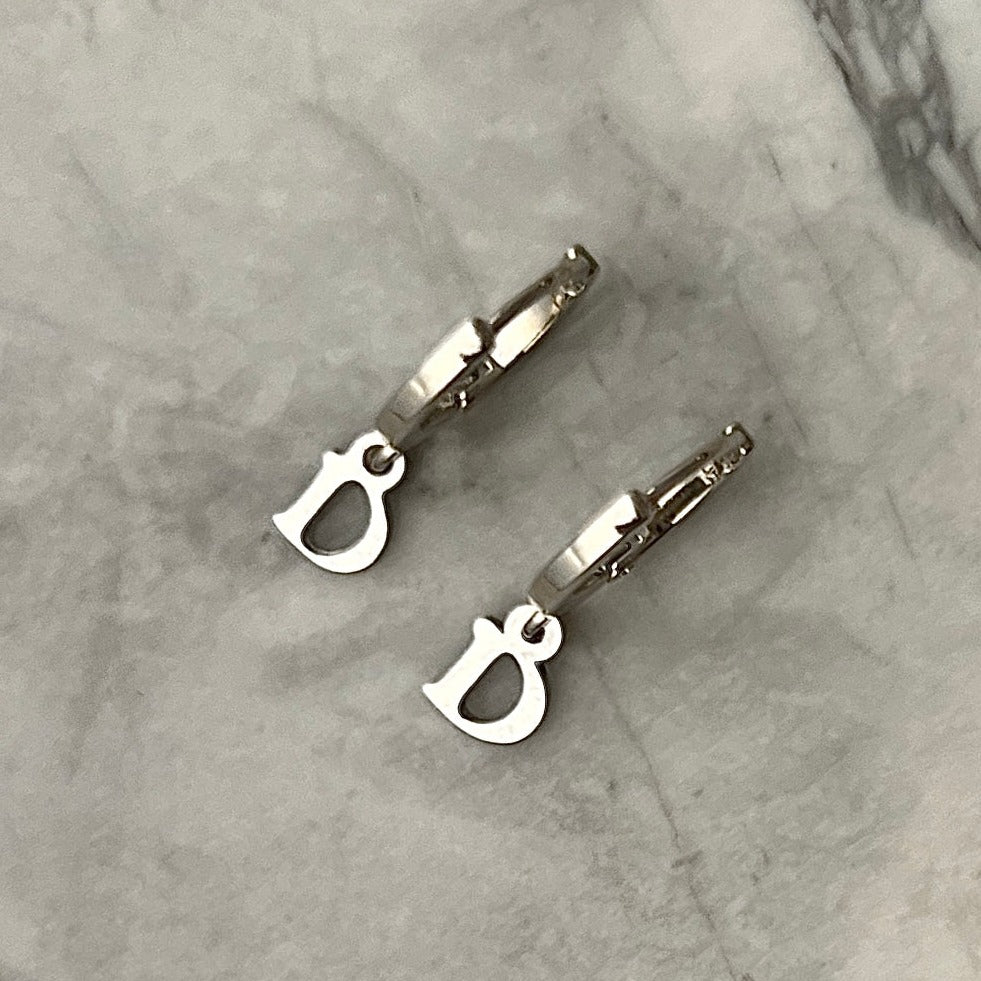 Mini Silver D Hoop Earrings