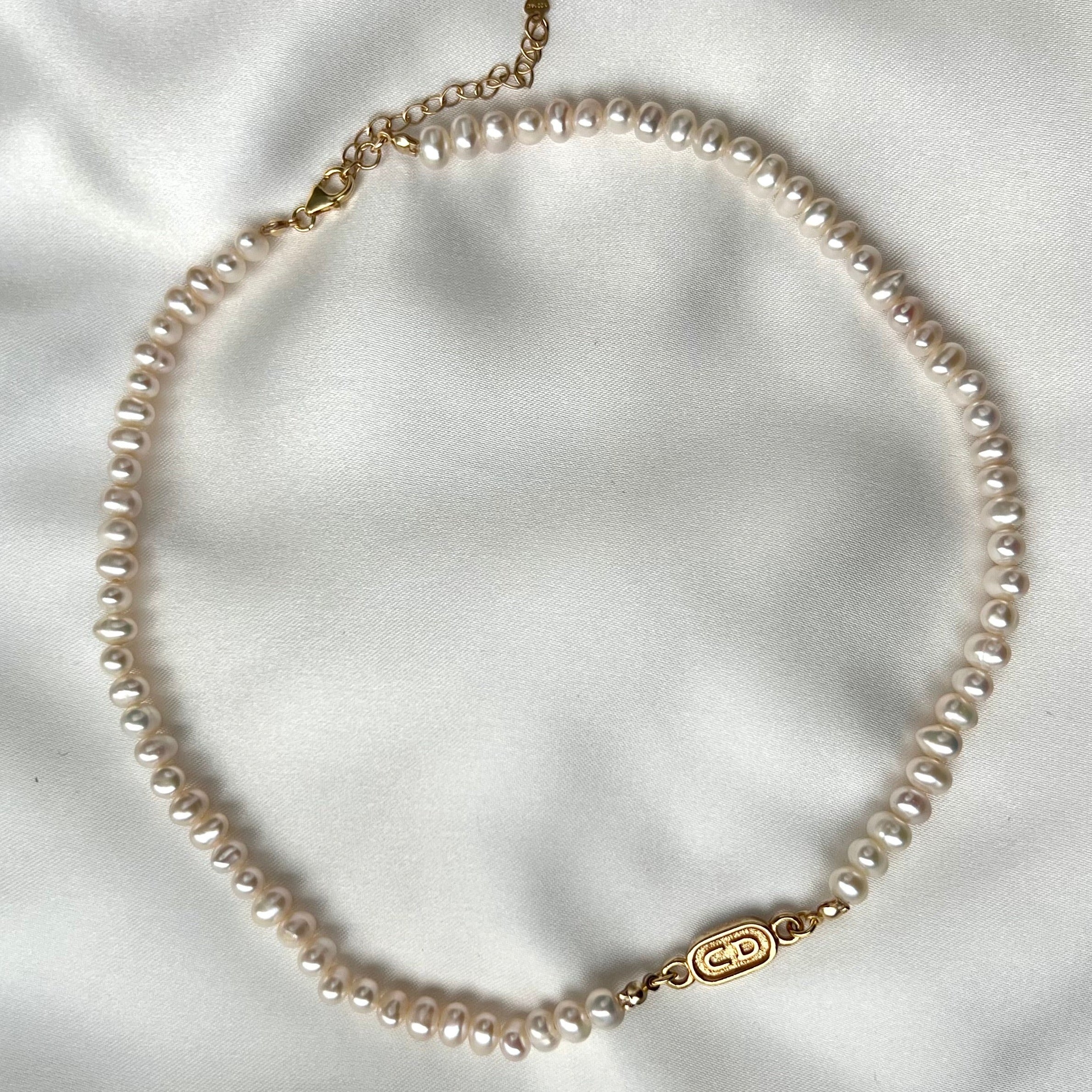 Stamped Small Gold Pearl Choker