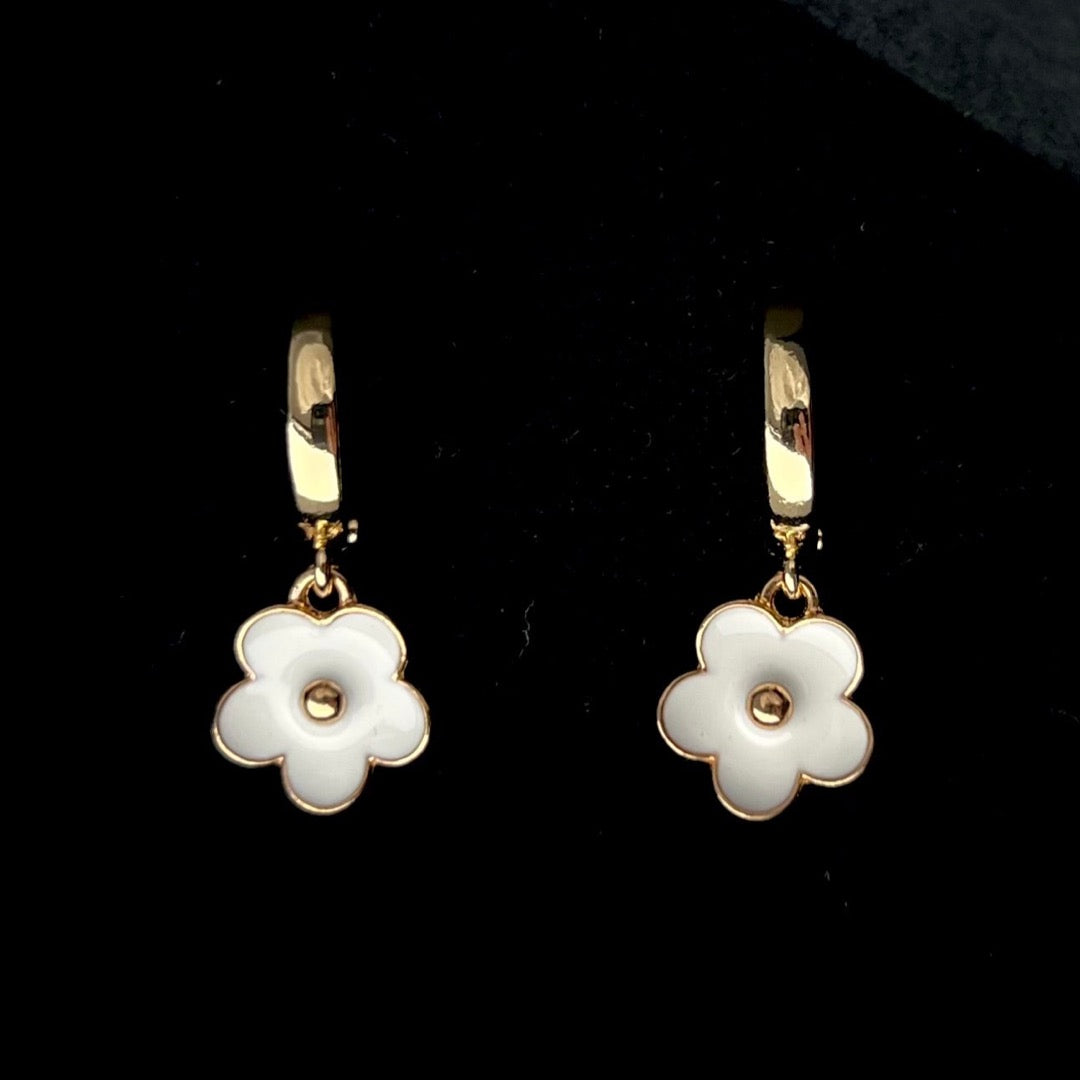 Gold Hoops with White Flowers