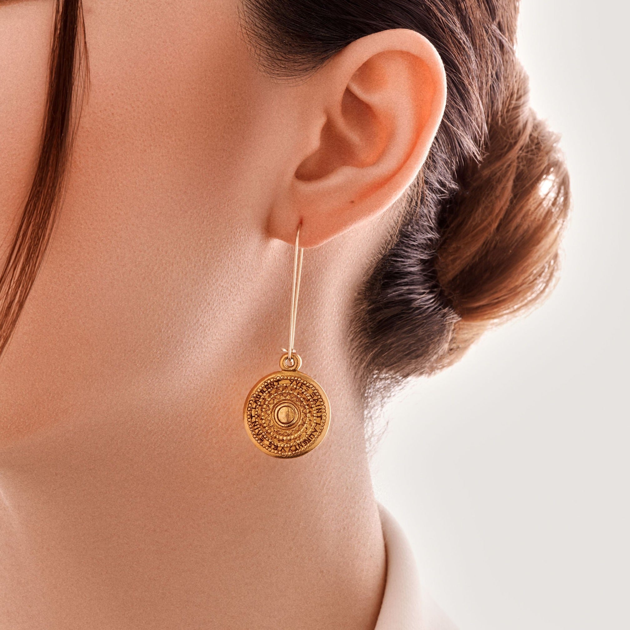 Gold Stamped Medallion Earrings