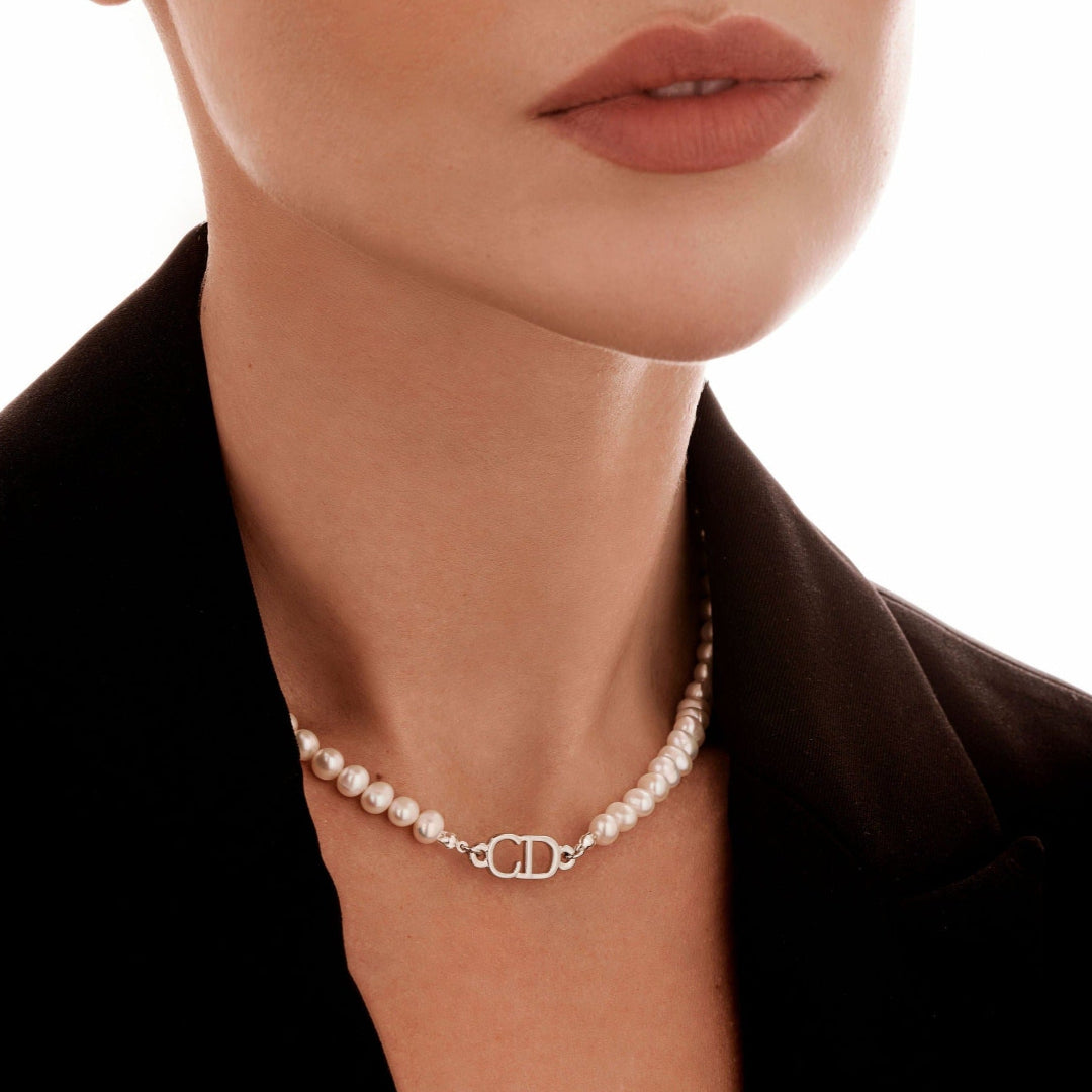 Silver Logo Pearl Choker